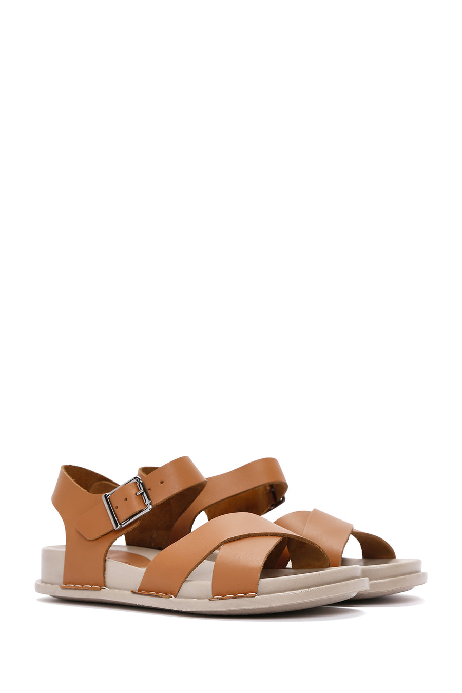 Women's Tan Ankle Strap Leather Sandals