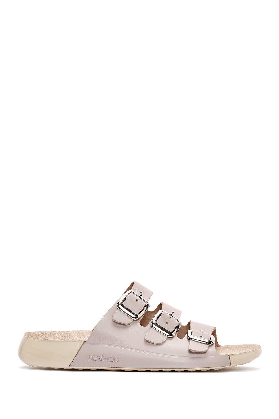 Women's Gray Buckle Leather Comfort Slippers 24SFD500418 | Derimod