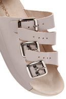 Women's Gray Buckle Leather Comfort Slippers | Derimod