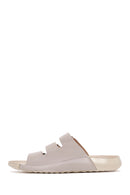 Women's Gray Buckle Leather Comfort Slippers | Derimod