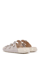 Women's Gray Buckle Leather Comfort Slippers | Derimod