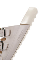 Women's Gray Buckle Leather Comfort Slippers | Derimod