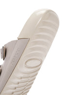 Women's Gray Buckle Leather Comfort Slippers | Derimod