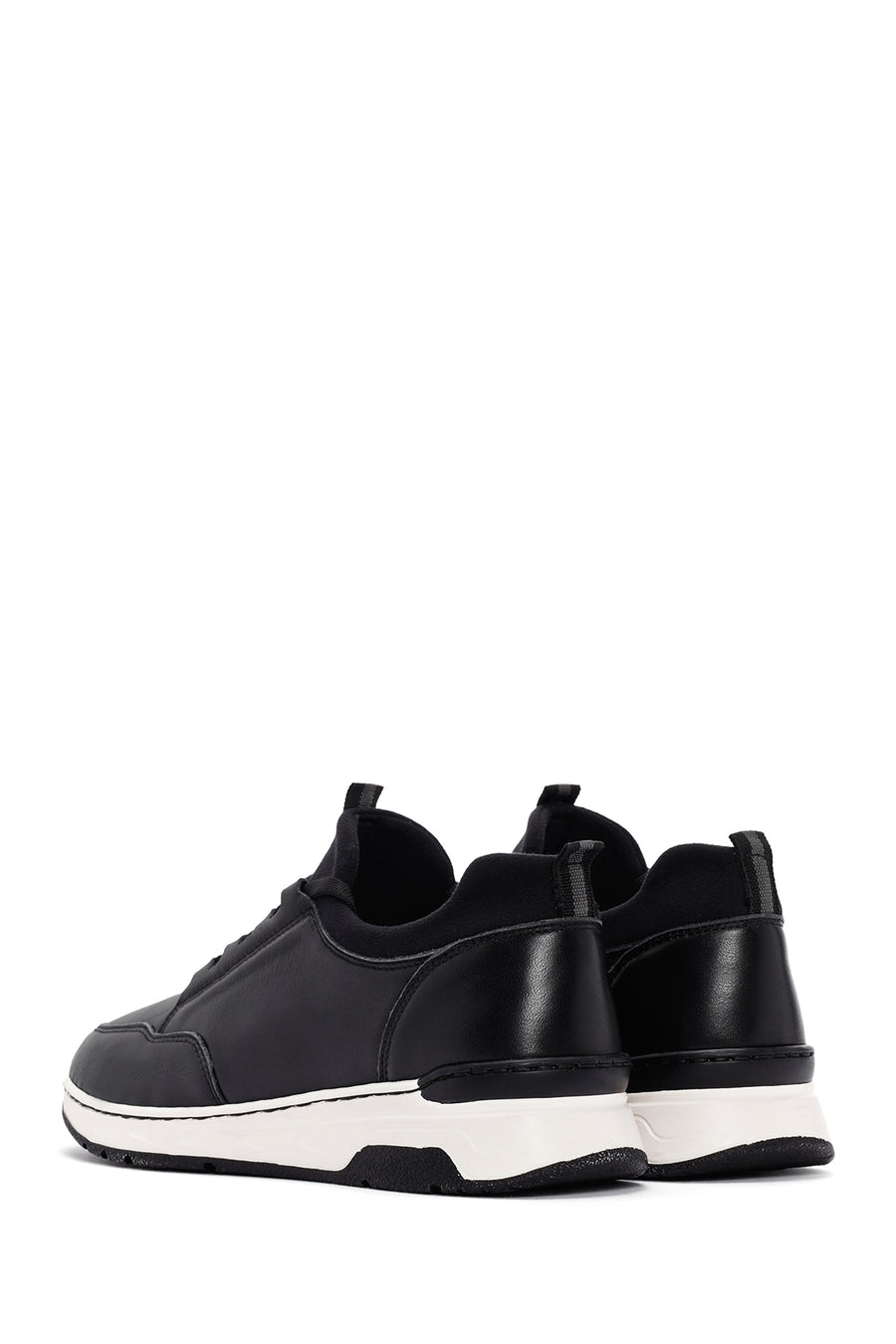 Women's Black Lace-up Thick-Sole Leather Sneaker