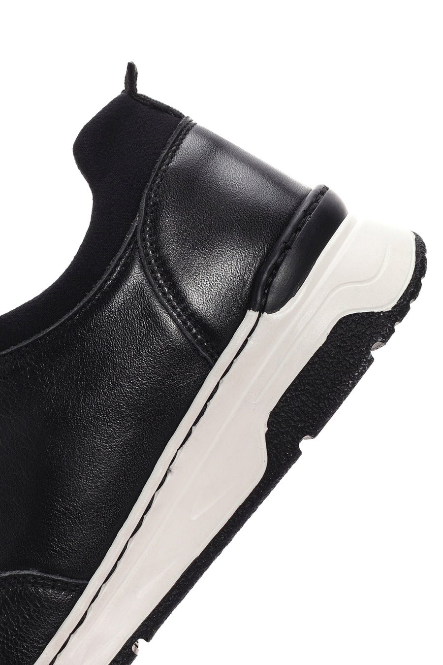 Women's Black Lace-up Thick-Sole Leather Sneaker