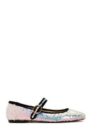Women's Pink Sequin Patterned Leather Ballerinas | Derimod