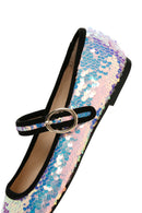 Women's Pink Sequin Patterned Leather Ballerinas | Derimod