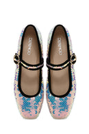 Women's Pink Sequin Patterned Leather Ballerinas | Derimod