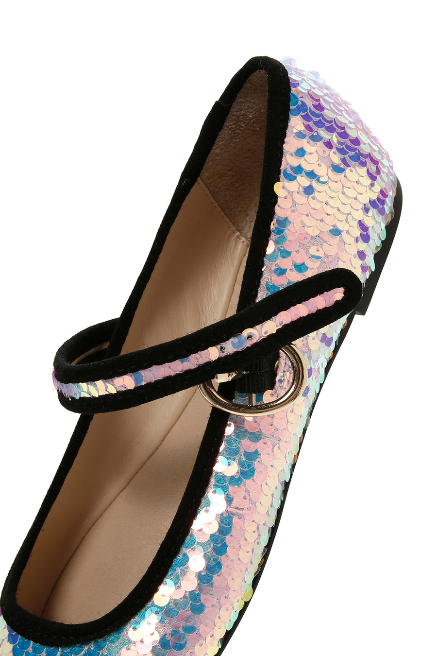 Women's Pink Sequin Patterned Leather Ballerinas