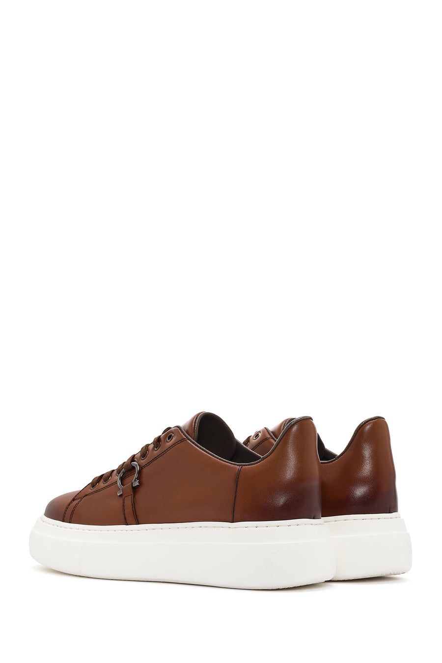 Erkek Taba Bağcıklı Kalın Tabanlı Deri Sneaker