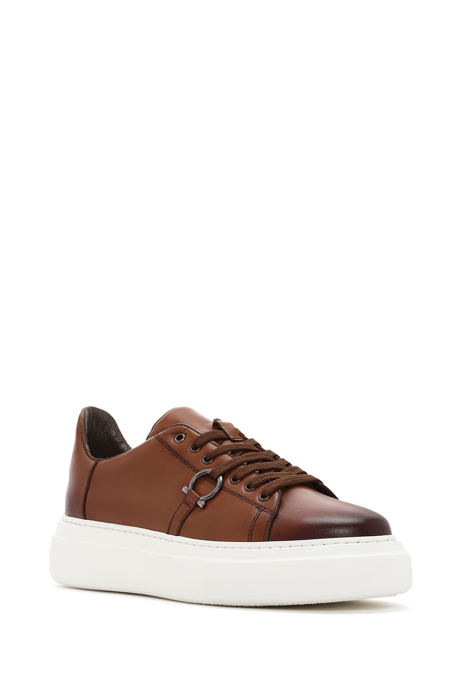 Erkek Taba Bağcıklı Kalın Tabanlı Deri Sneaker