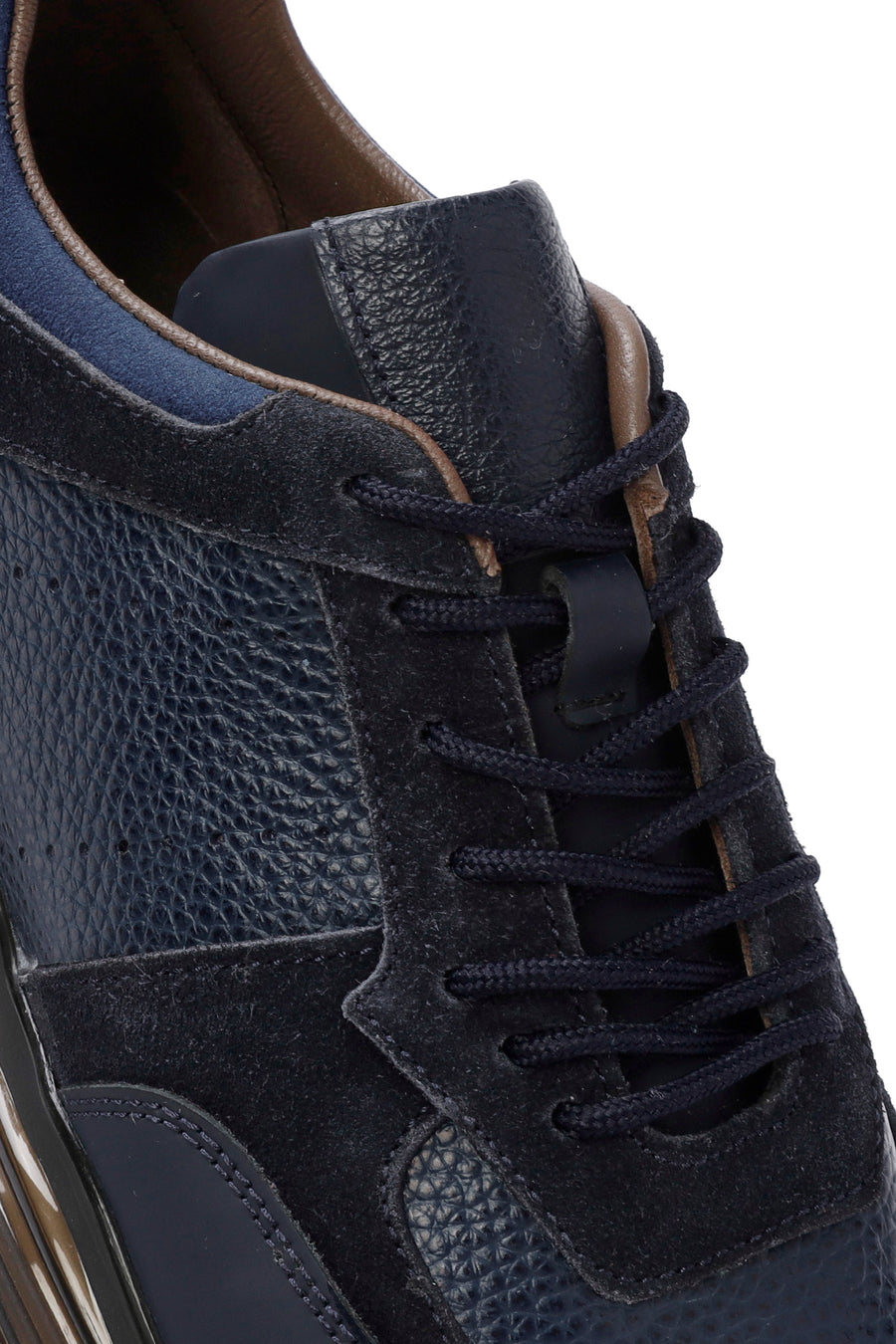 Erkek Lacivert Kalın Tabanlı Bağcıklı Deri Casual Sneaker