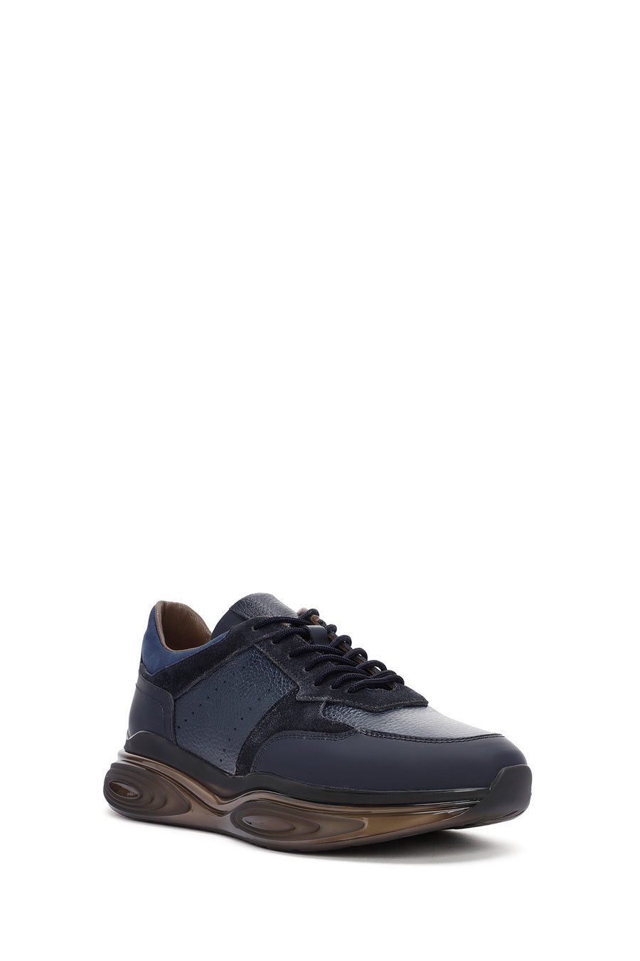 Erkek Lacivert Kalın Tabanlı Bağcıklı Deri Casual Sneaker