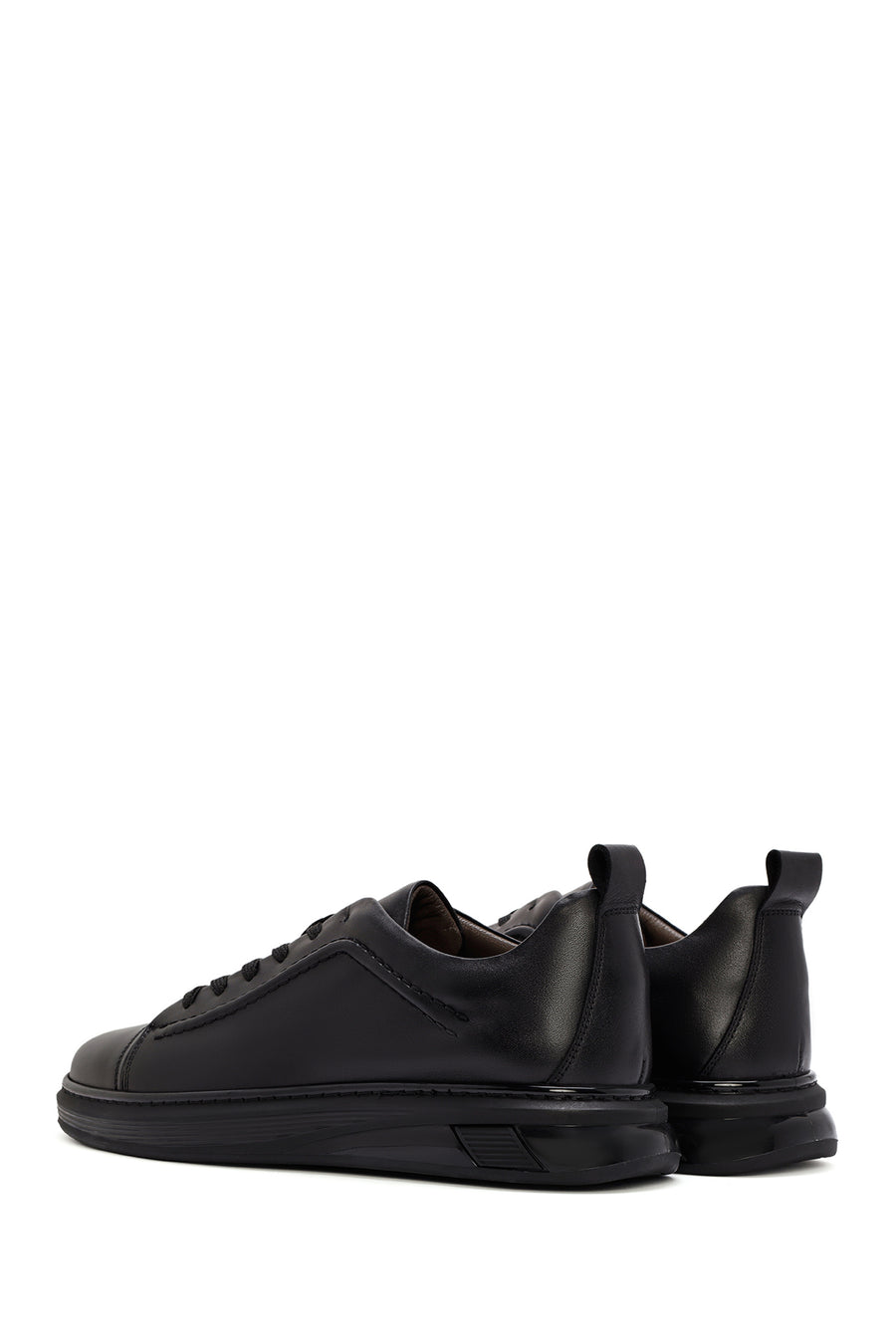 Erkek Siyah Kalın Tabanlı Bağcıklı Deri Sneaker