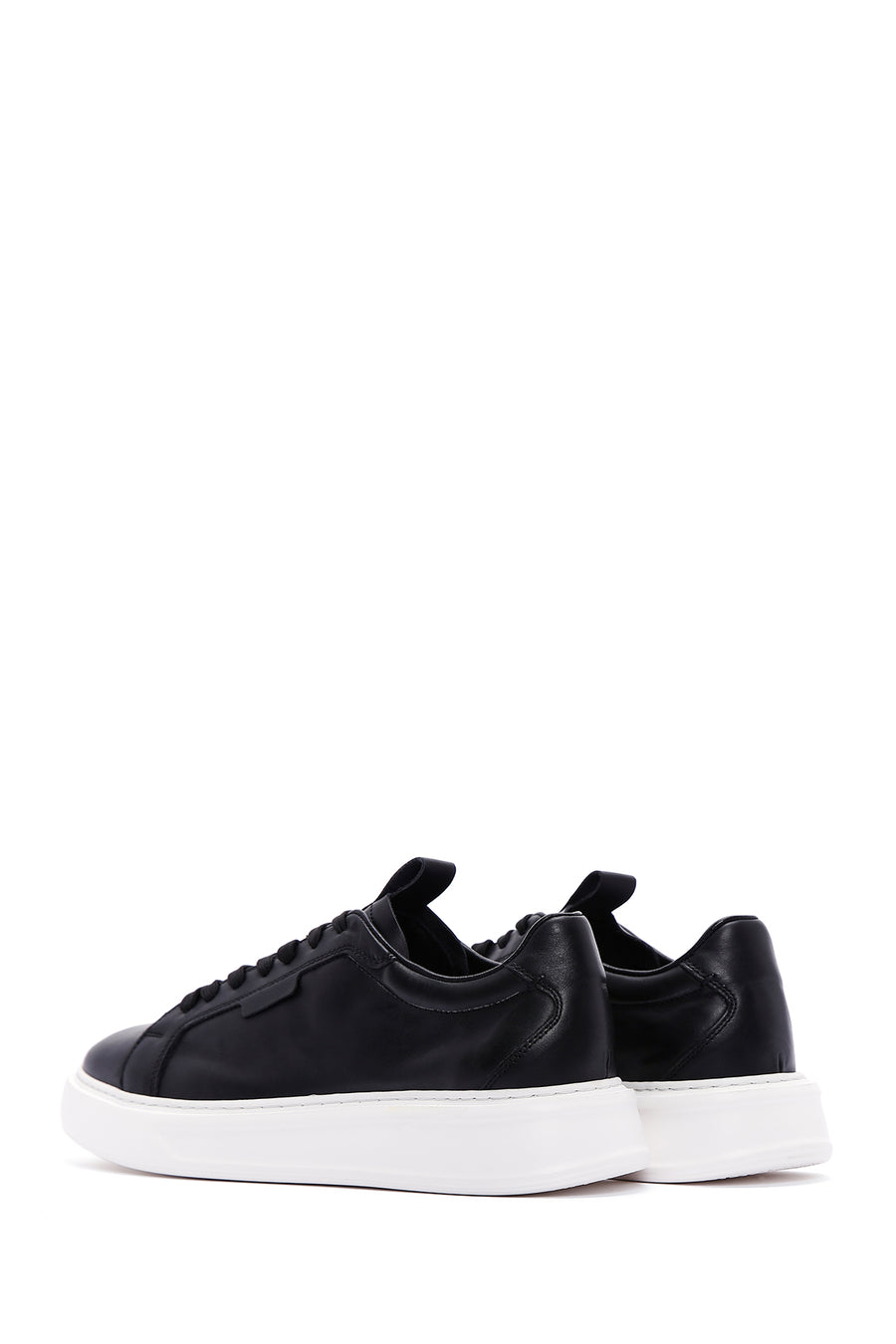 Erkek Siyah Bağcıklı Deri Sneaker