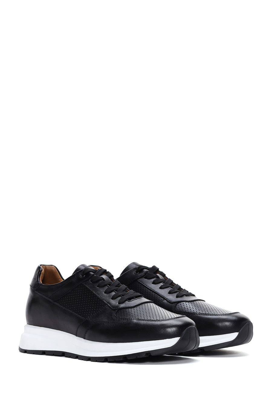 Men's Black Lace-Up Leather Casual Sneaker