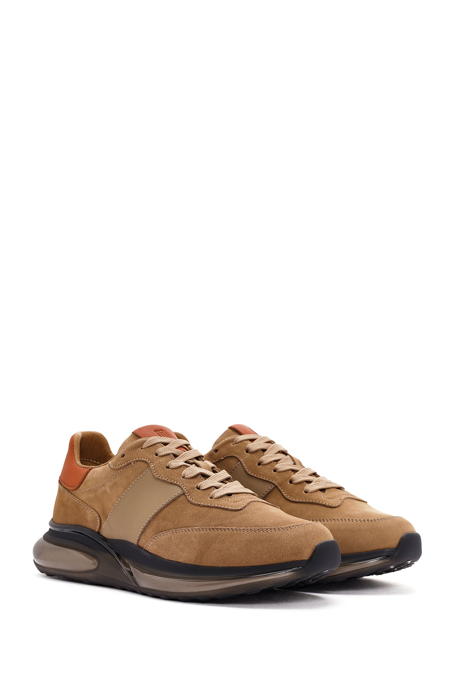 Erkek Bej Bağcıklı Nubuk Deri Casual Sneaker