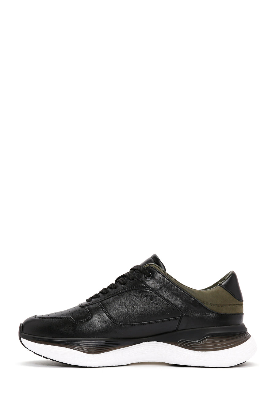 Men's Black Lace-up Thick-Sole Leather Casual Sneaker