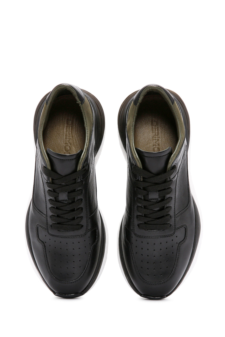 Men's Black Lace-up Thick-Sole Leather Casual Sneaker