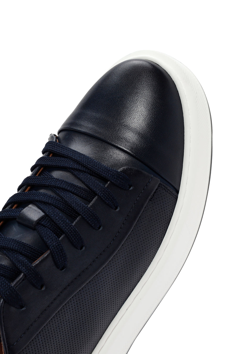 Men's Navy Blue Lace-up Thick-Sole Leather Sneaker