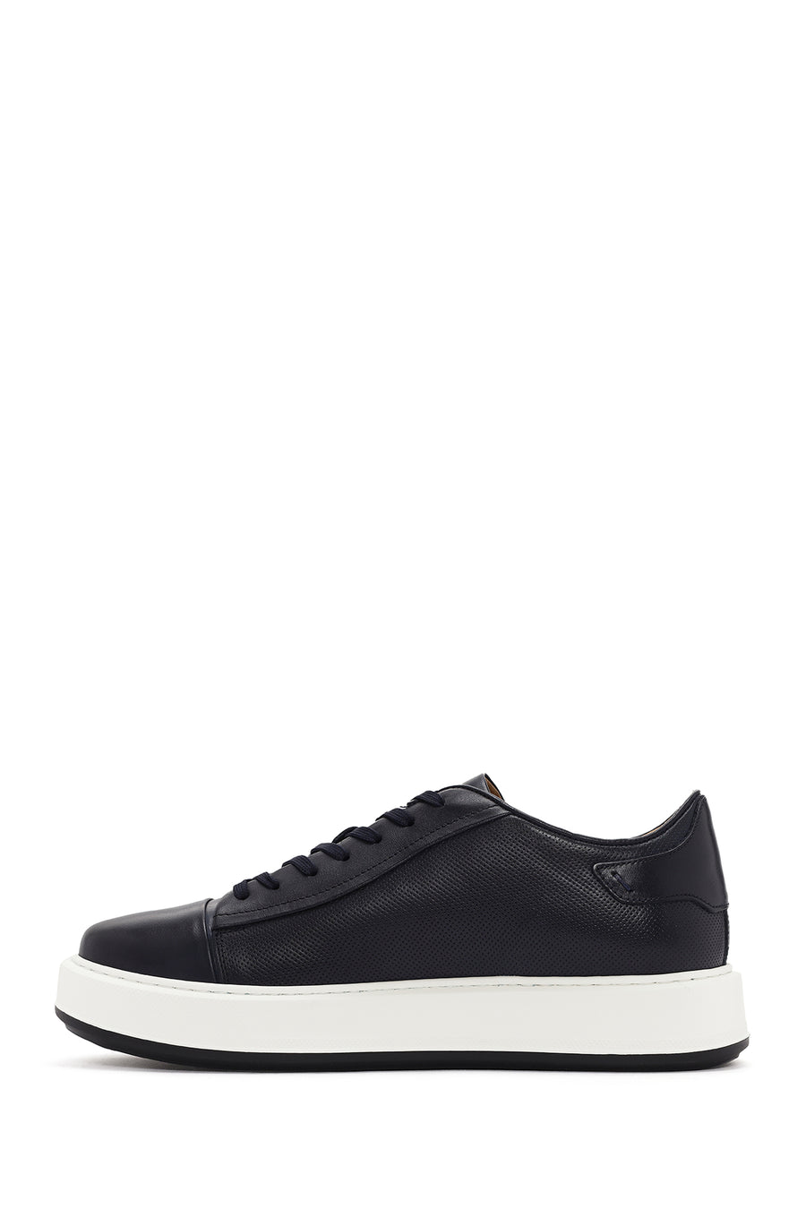 Men's Navy Blue Lace-up Thick-Sole Leather Sneaker