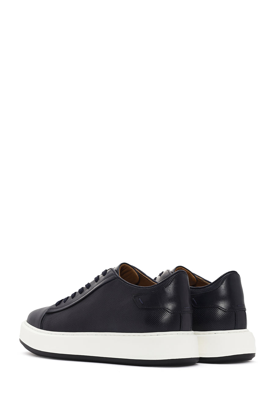 Men's Navy Blue Lace-up Thick-Sole Leather Sneaker