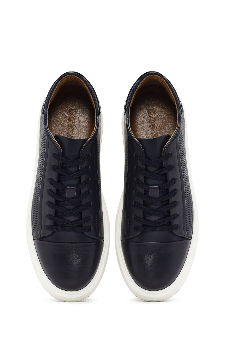 Men's Navy Blue Lace-up Thick-Sole Leather Sneaker