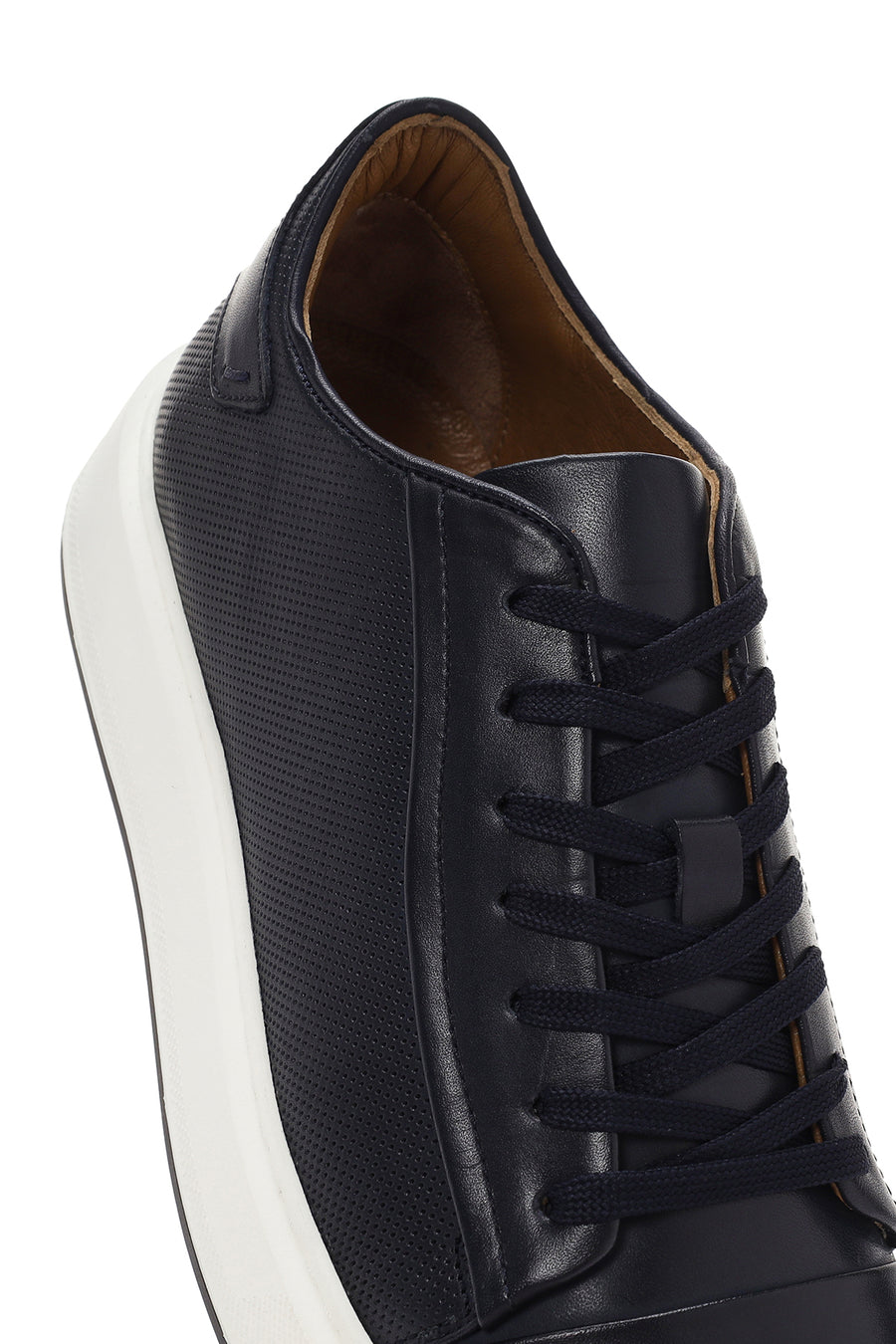 Men's Navy Blue Lace-up Thick-Sole Leather Sneaker