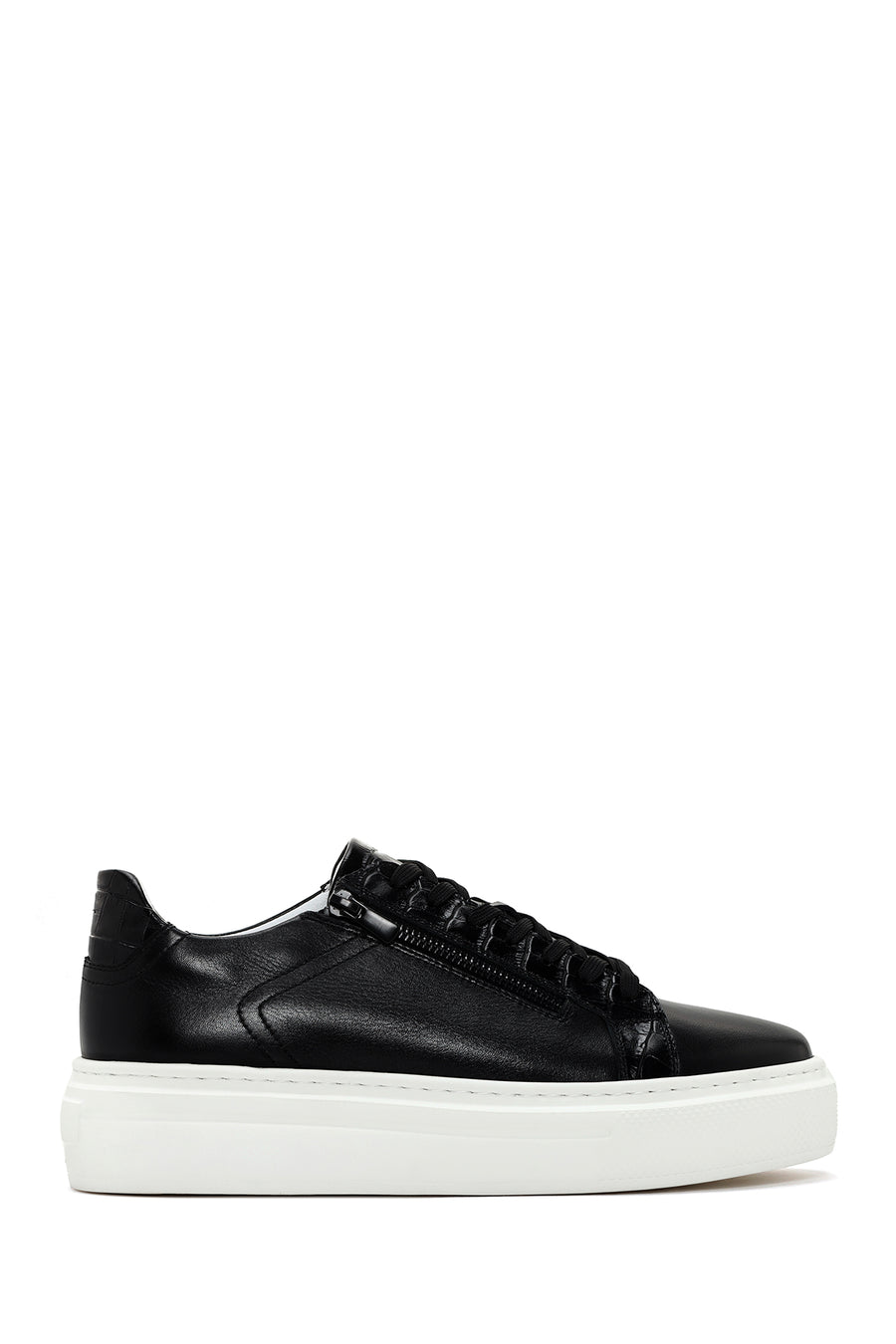 Erkek Siyah Kalın Tabanlı Bağcıklı Deri Sneaker 24SFD611614 | Derimod