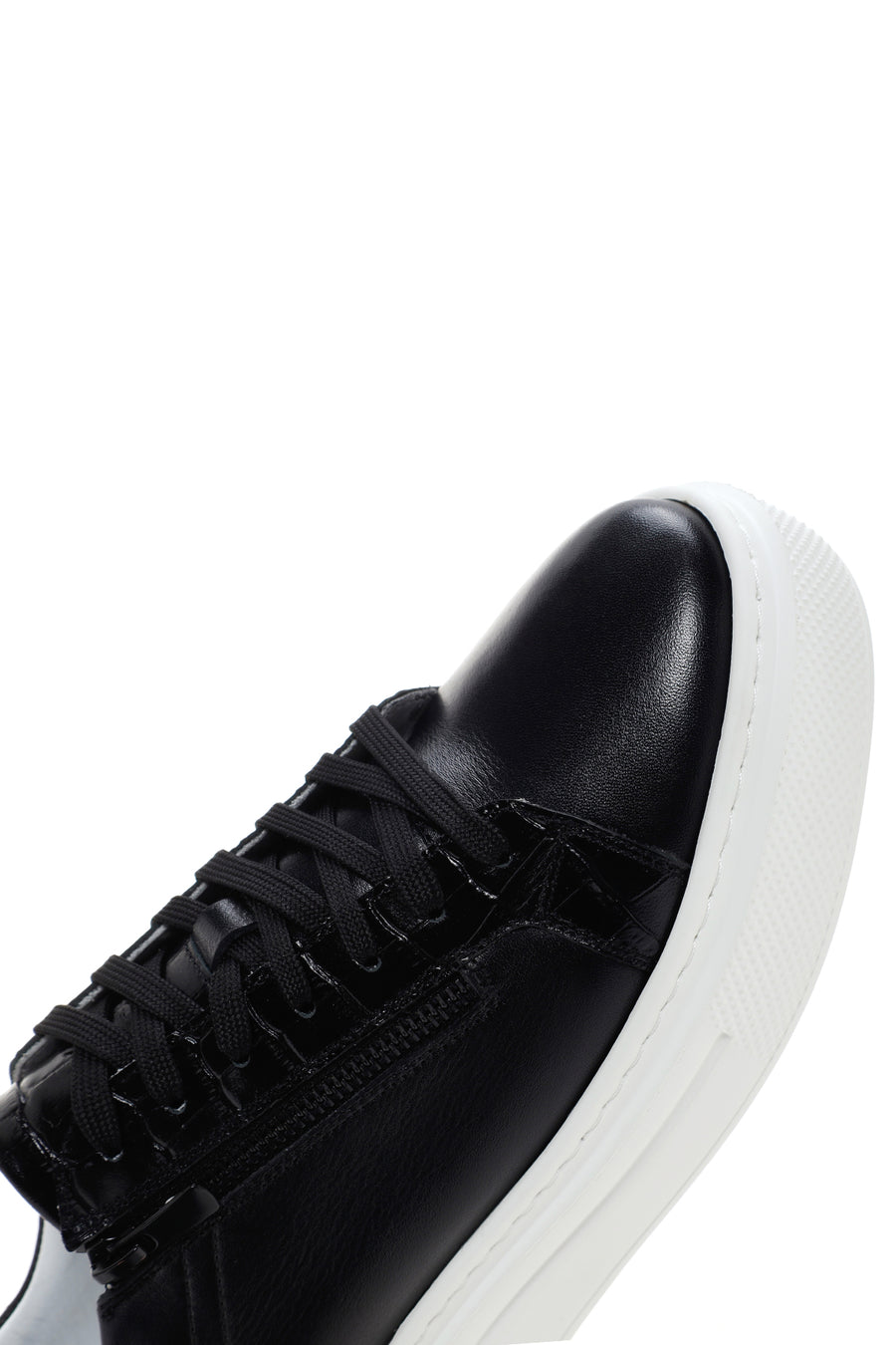 Erkek Siyah Kalın Tabanlı Bağcıklı Deri Sneaker