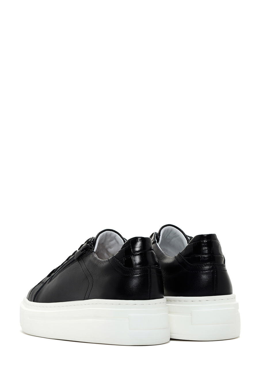 Erkek Siyah Kalın Tabanlı Bağcıklı Deri Sneaker