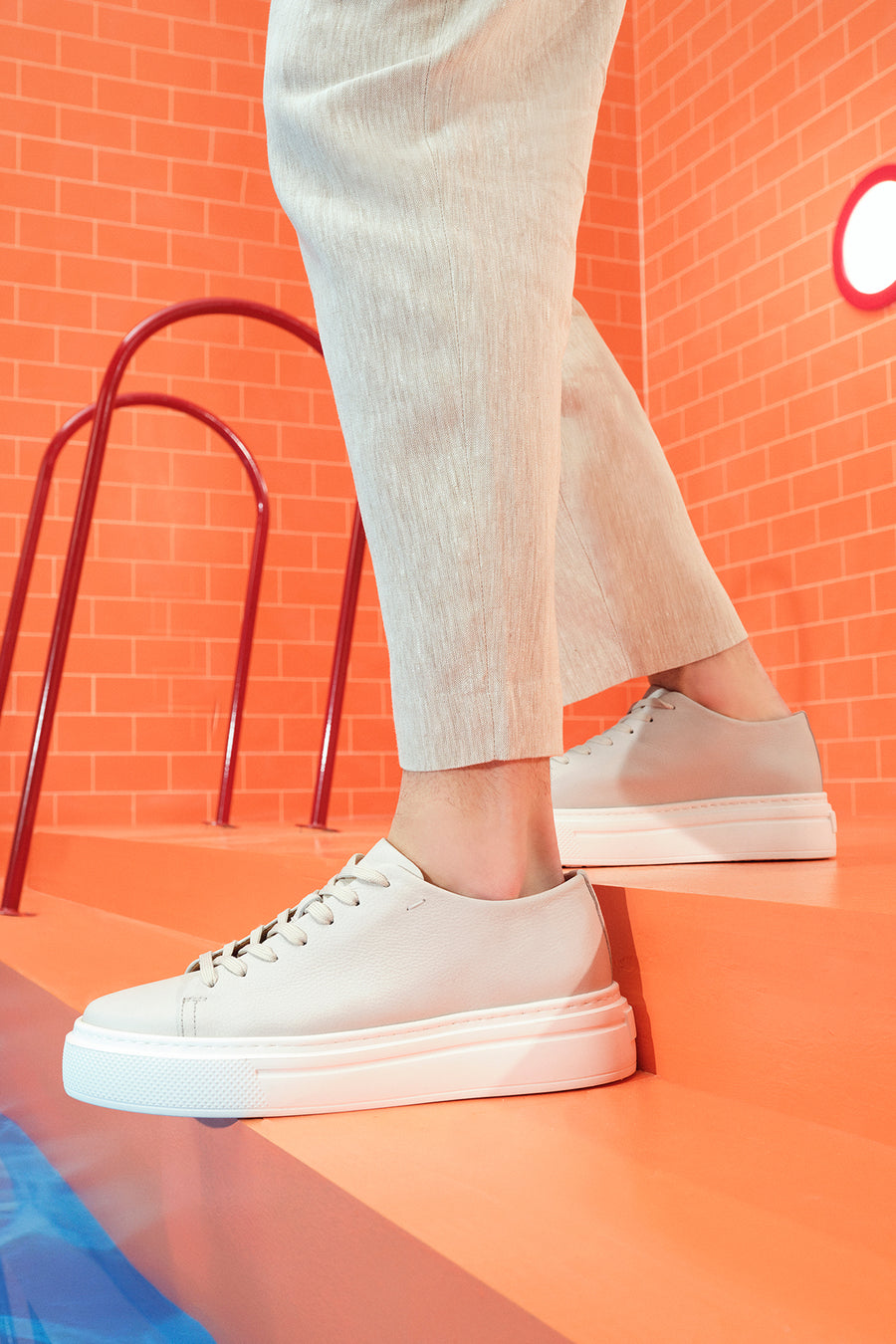 Erkek Beyaz Kalın Tabanlı Bağcıklı Deri Sneaker 24SFD6118FT | Derimod