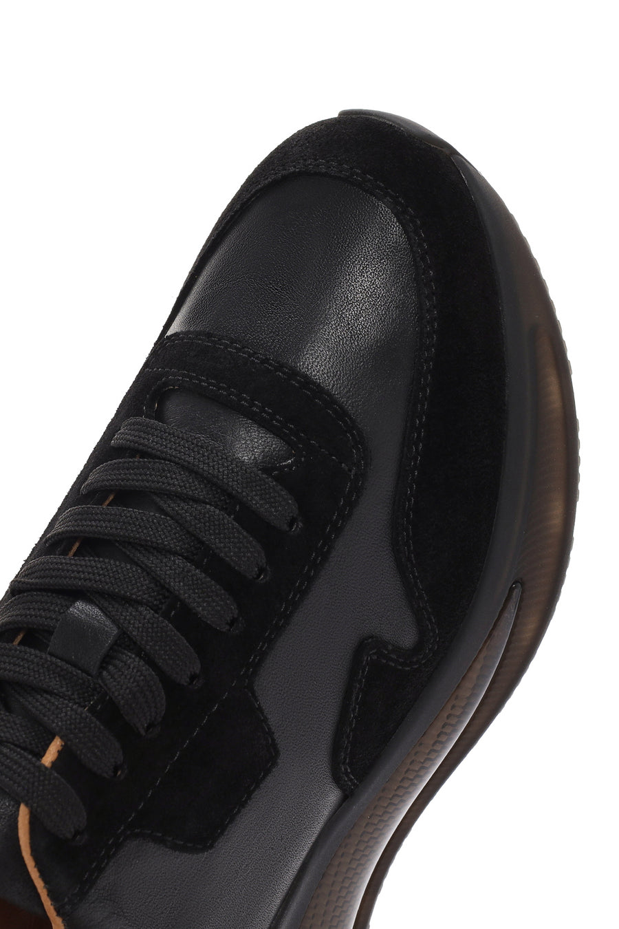 Erkek Siyah Kalın Tabanlı Bağcıklı Deri Sneaker