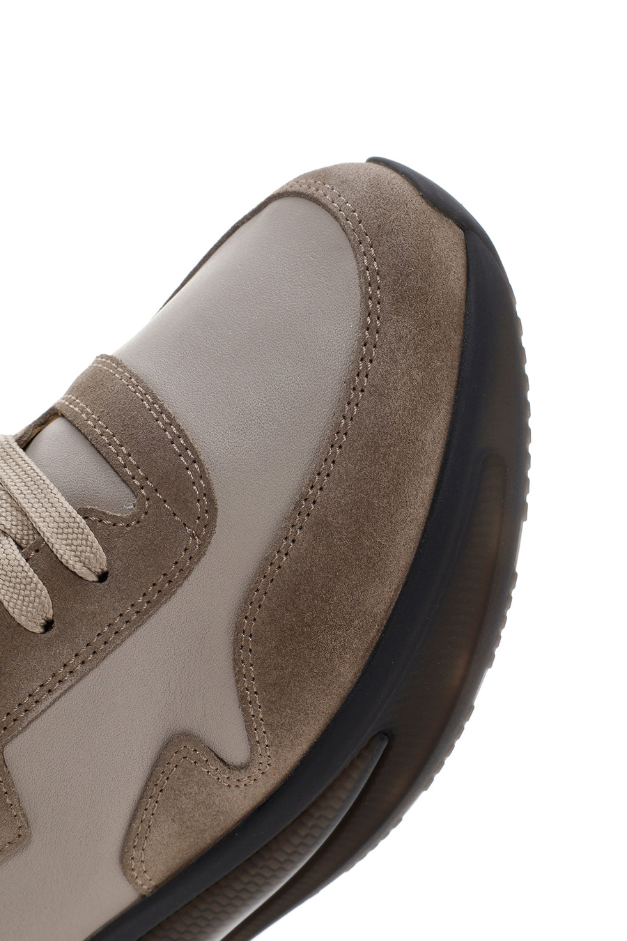 Erkek Vizon Kalın Tabanlı Bağcıklı Deri Sneaker