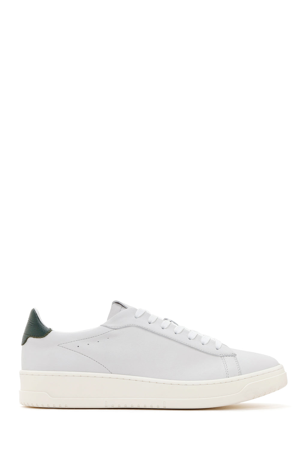 Erkek Beyaz Kalın Tabanlı Bağcıklı Deri Sneaker