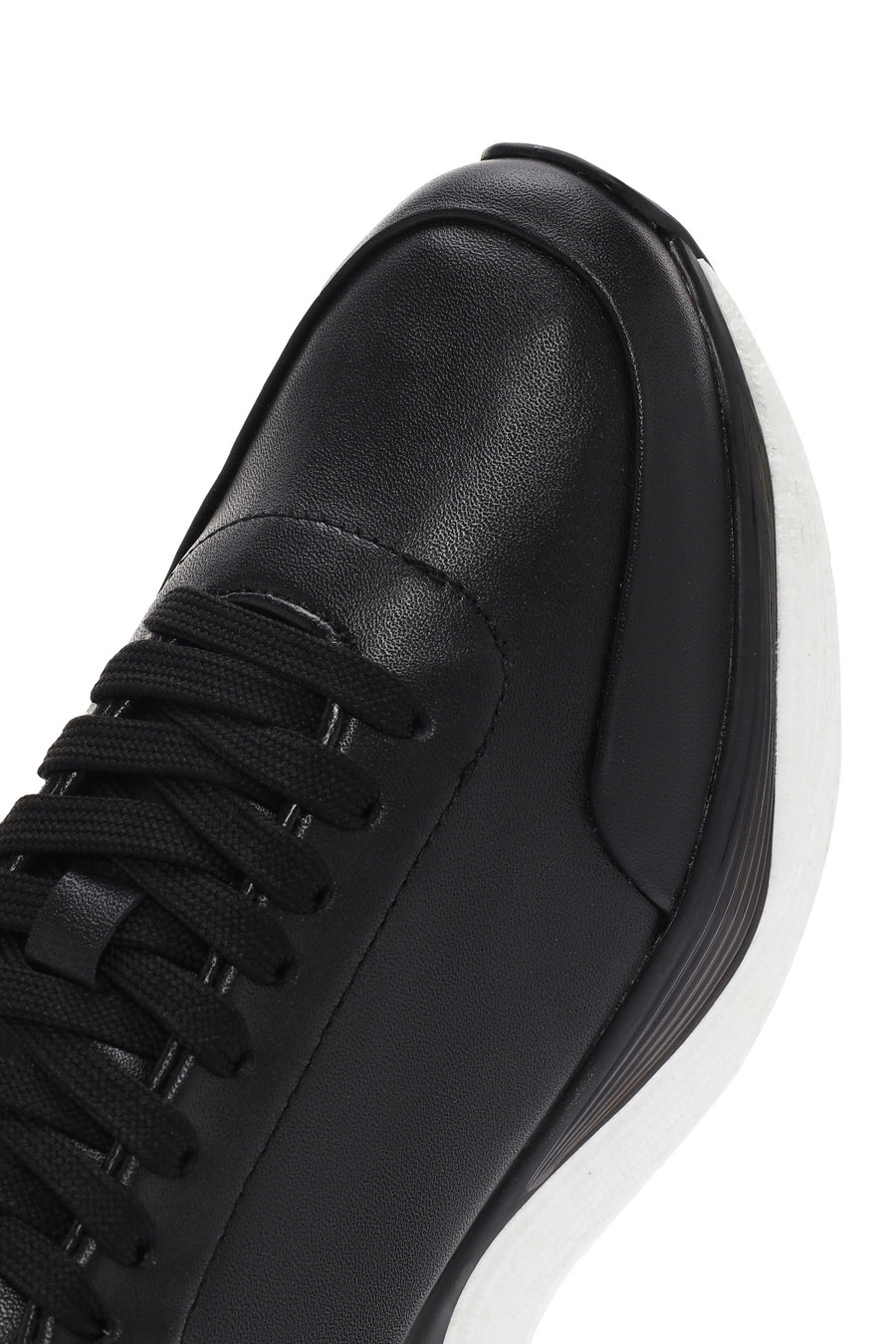 Men's Black Lace-up Thick-Sole Leather Sneaker