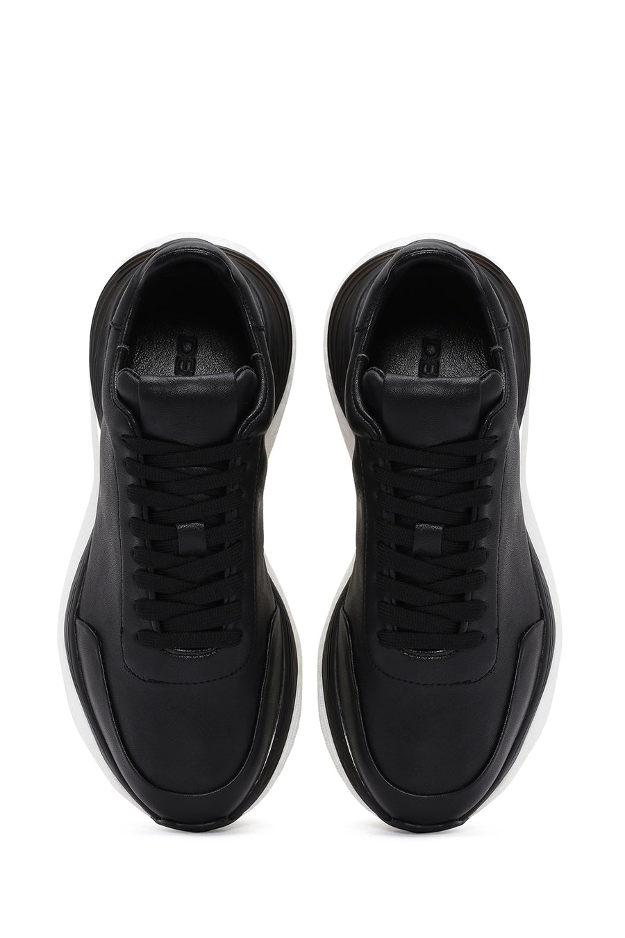 Men's Black Lace-up Thick-Sole Leather Sneaker