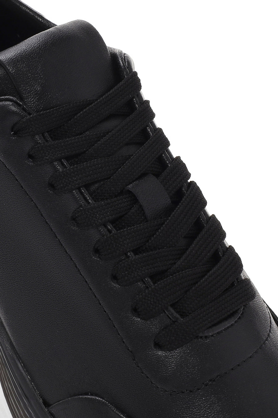 Men's Black Lace-up Thick-Sole Leather Sneaker