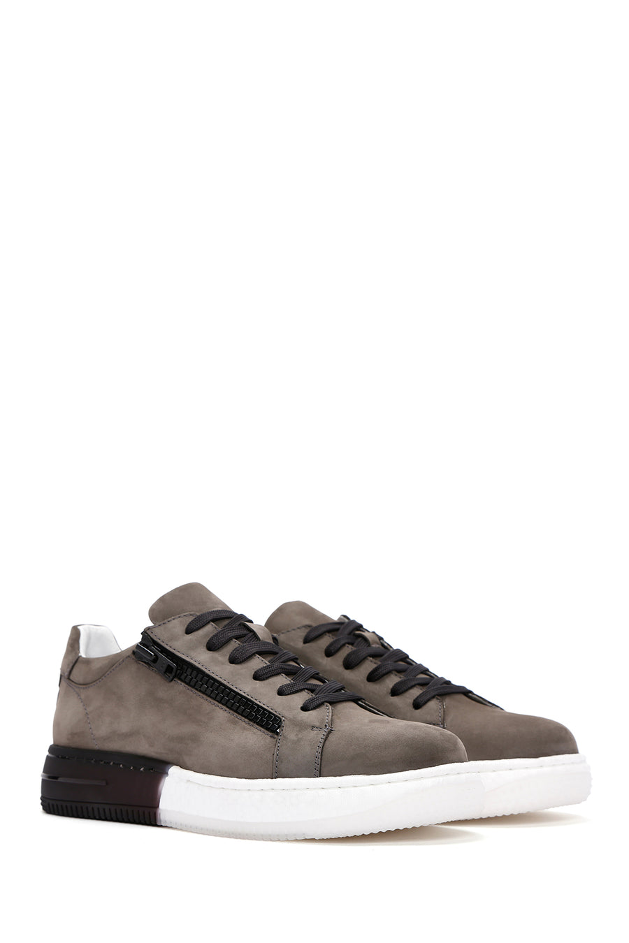 Erkek Gri Bağcıklı Nubuk Deri Sneaker