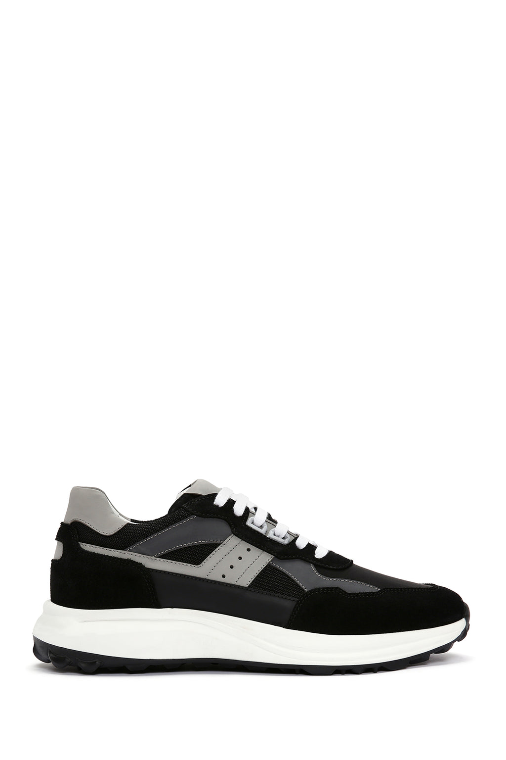 Erkek Siyah Bağcıklı Kalın Tabanlı Deri Sneaker