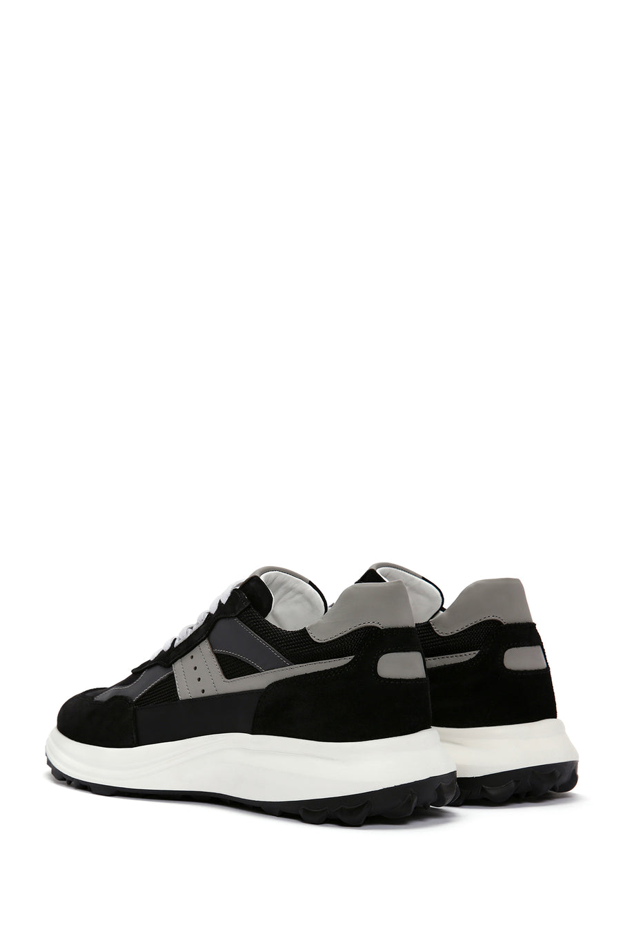 Erkek Siyah Bağcıklı Kalın Tabanlı Deri Sneaker