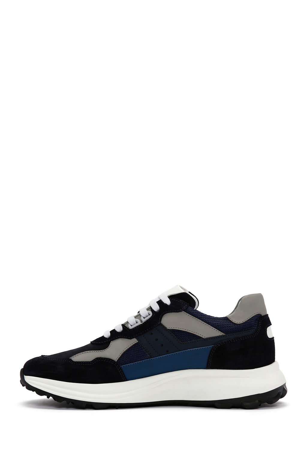 Erkek Lacivert Bağcıklı Kalın Tabanlı Deri Sneaker