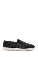 Men's Black Knit Leather Casual Loafer | Derimod