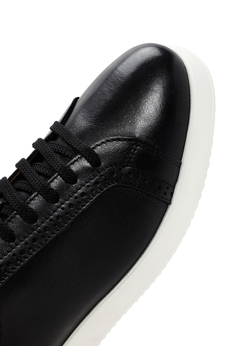 Erkek Siyah Bağcıklı Deri Sneaker