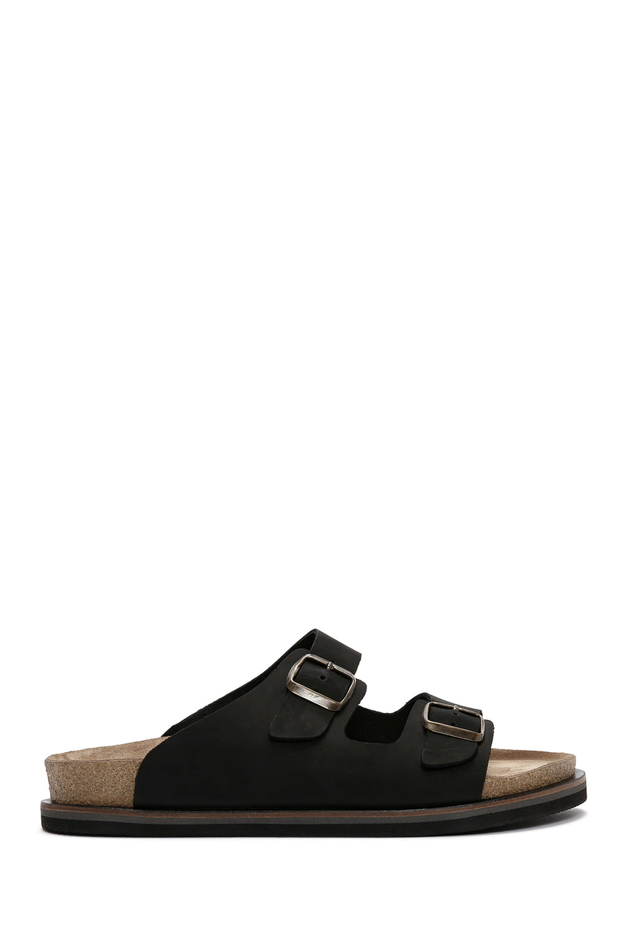 Men's Black Buckle Detailed Nubuck Leather Slippers 24SFD6260V3 | Derimod