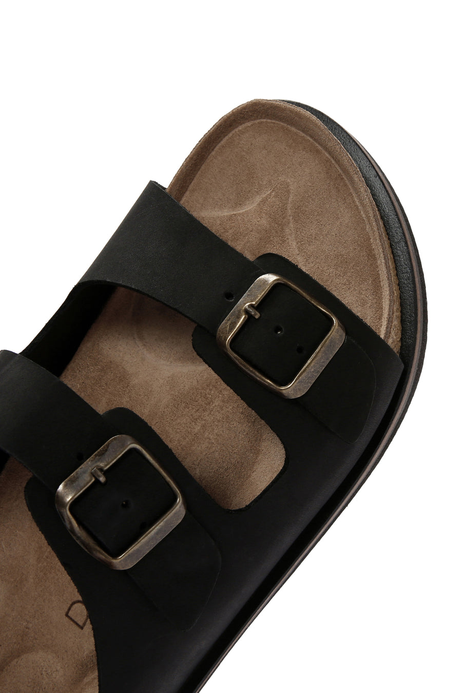 Men's Black Buckle Detailed Nubuck Leather Slippers