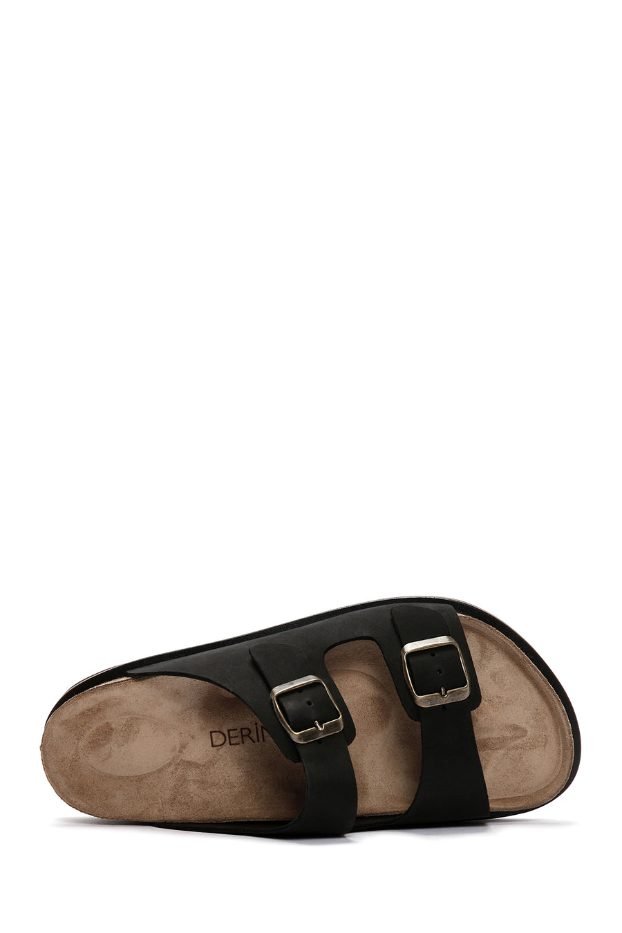 Men's Black Buckle Detailed Nubuck Leather Slippers