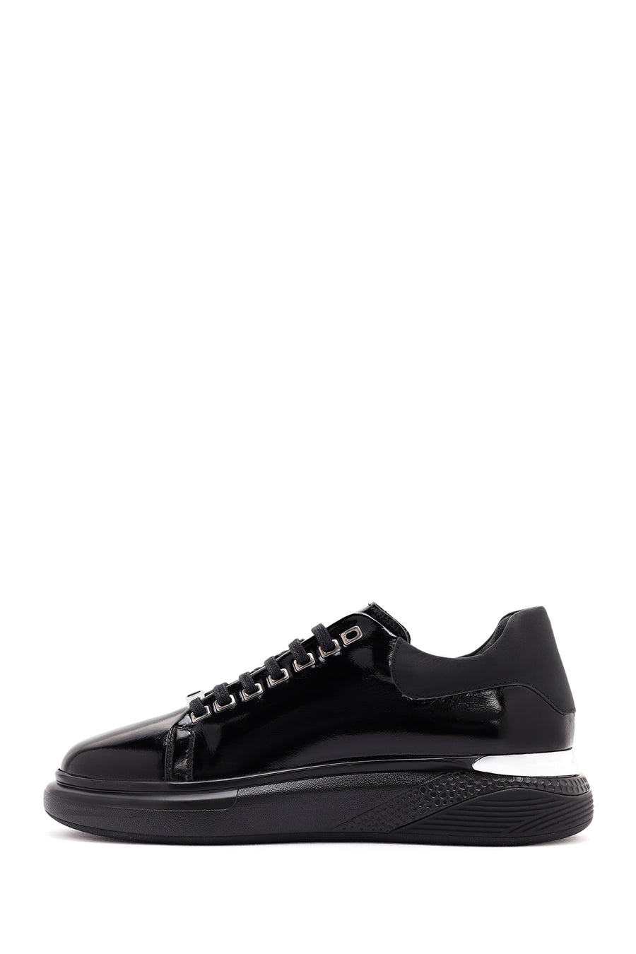 Men's Black Lace-up Patent Leather Sneaker