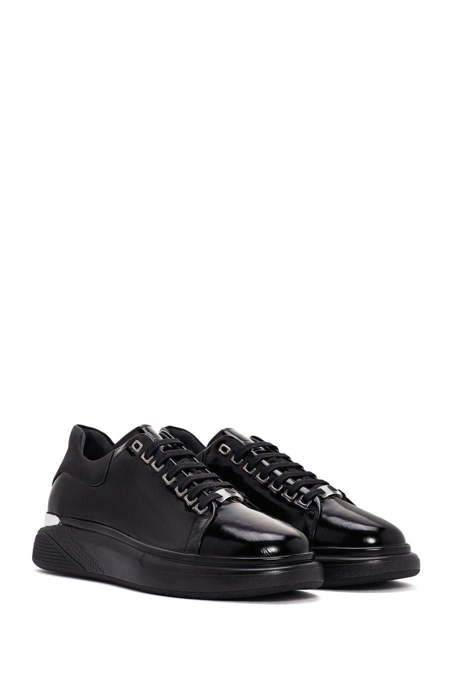 Men's Black Lace-up Patent Leather Sneaker
