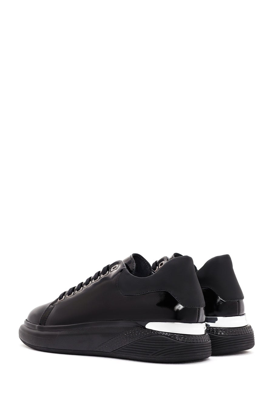 Men's Black Lace-up Patent Leather Sneaker